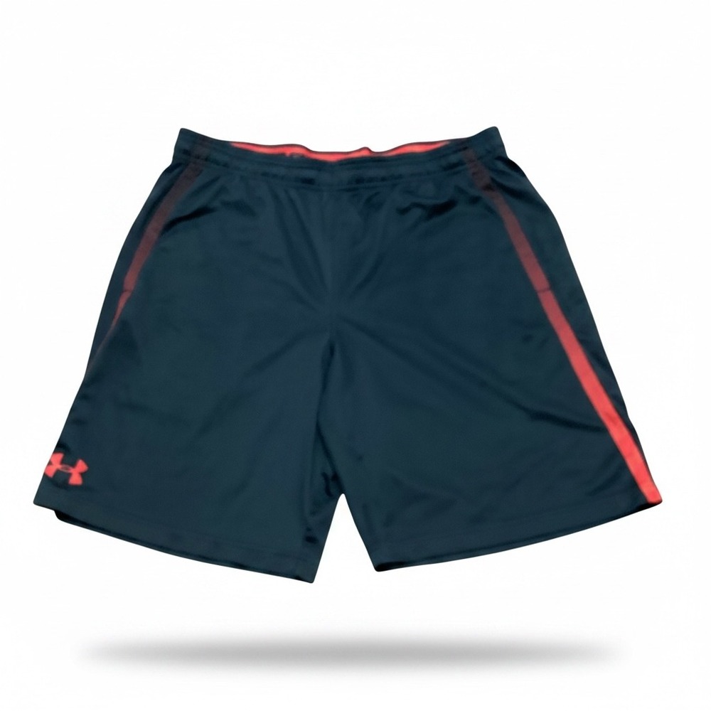 Under Armour Mens XL Training Shorts Black Red Stripe Mesh Gym Athletic Loose